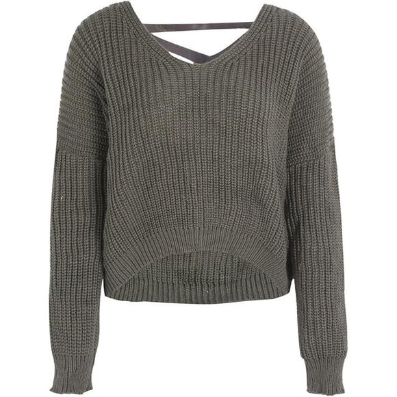 Oversized Lace Up Knit Pullover Sweater - Picture 5 of 10